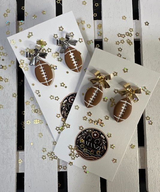 Metallic Football Bow Earrings
